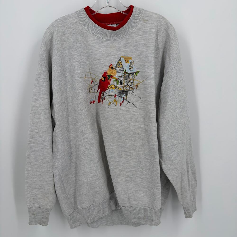 National Wildlife Federation Sweatshirt Cardinal Birdhouse 90s Women 2X Gray Red